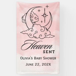 Heaven Sent Baby Shower Pink Moon Stars  Banner