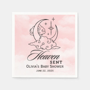 Heaven Sent Baby Shower Pink Moon Stars Napkin