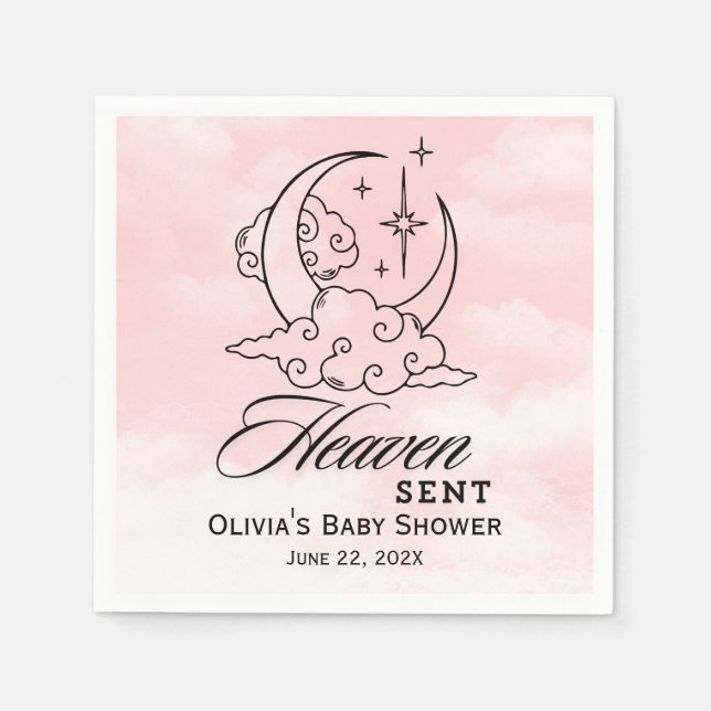 Heaven Sent Baby Shower Pink Moon Stars  Napkin (Front)