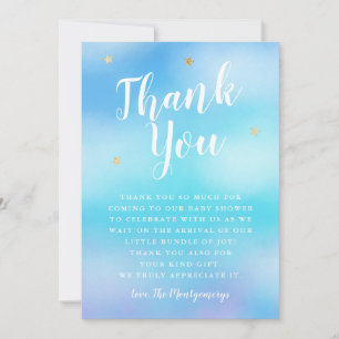 Heaven Sent Baby Shower Stars Blue Thank You Card