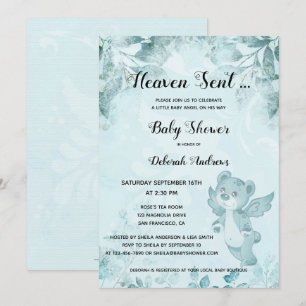 Heaven Sent Bear Angel Baby Shower Invitation