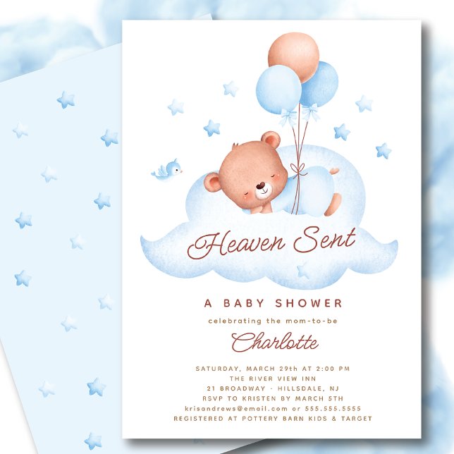 Heaven Sent Bear Baby Shower Invitation (Creator Uploaded)