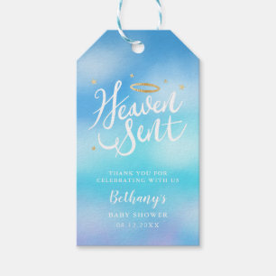 Heaven Sent Blue Baby Shower Favour Gift Tags