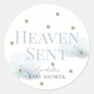 Heaven Sent Blue Cloud Boy Baby Shower Classic Round Sticker
