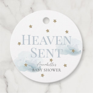 Heaven Sent Blue Cloud Boy Baby Shower Thank You Favour Tags