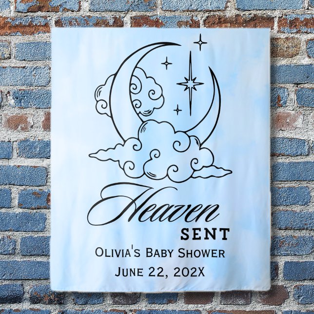 Heaven Sent Blue Moon Stars Baby Shower  Tapestry (Heaven Sent Blue Moon Stars Baby Shower Tapestry)