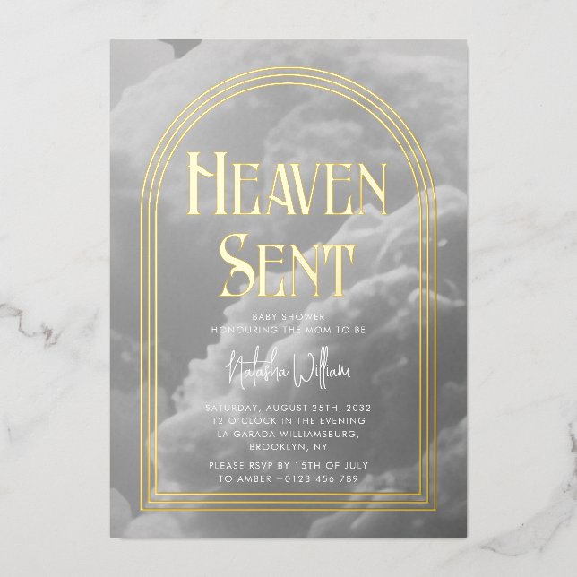 Heaven Sent Clouds Golden Neutral Baby Shower  (Front)