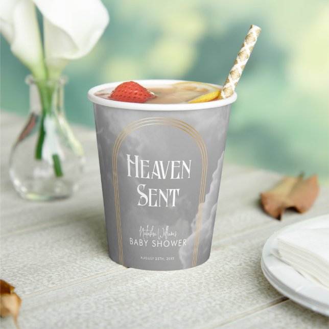 Heaven Sent Clouds Golden Neutral Baby Shower  Paper Cups (Insitu)