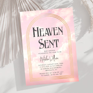 Heaven Sent Clouds Sky Pink Baby Shower Invitation