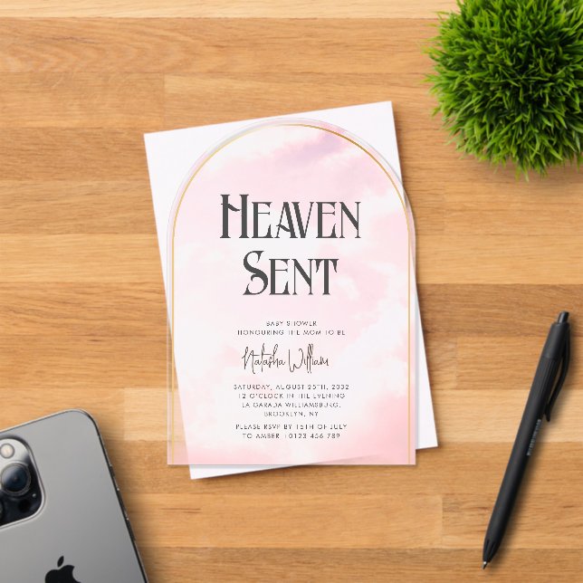 Heaven Sent Cloudy Baby Shower Acrylic Invitation (Insitu (Invitation Card))