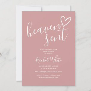 Heaven Sent Dusty Rose Pink All In One Baby Shower Invitation