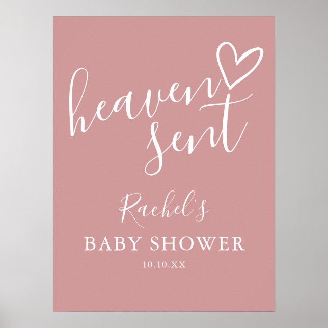 Heaven Sent Dusty Rose Pink Girl Baby Shower Sign (Front)