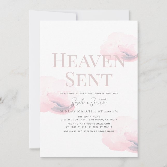 Heaven Sent Girl Pink Cloud Baby Shower Invitation (Front)
