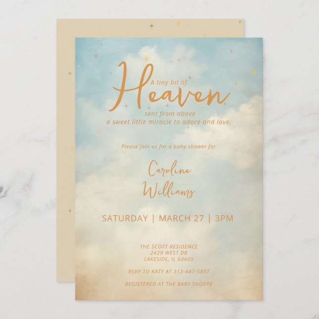 Heaven Sent Gold Gender Neutral Religious Invitation (Front/Back)