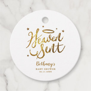 Heaven Sent Gold Halo Baby Shower Gold Glitter Favour Tags