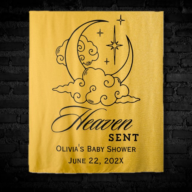 Heaven Sent Gold Moon Stars Baby Shower  Tapestry (Heaven Sent Gold Moon Stars Baby Shower Photo Backdrop)