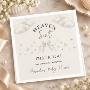 Heaven Sent Neutral Clouds Pearl Bow Baby Shower Napkin
