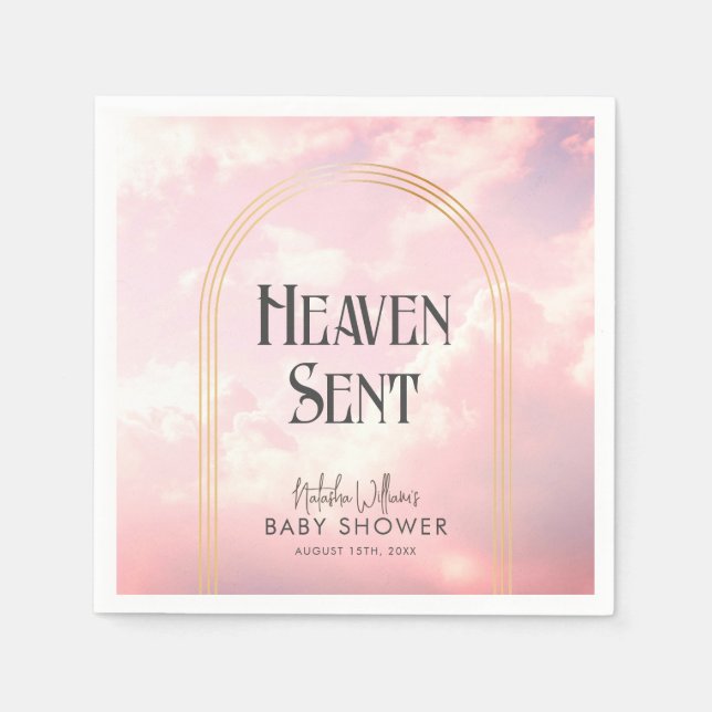 Heaven Sent Pastel Pink Clouds Sky Baby Shower Napkin (Front)