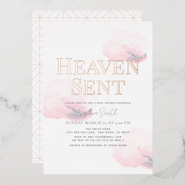 Heaven Sent Pink Cloud Girl Baby Shower (Front/Back)