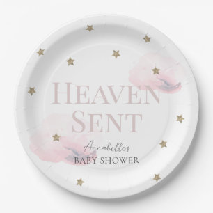 Heaven Sent Pink Cloud Girl Baby Shower Paper Plate
