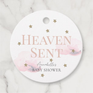 Heaven Sent Pink Cloud Girl Baby Shower Thank You Favour Tags
