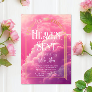 Heaven Sent Pink Clouds Baby Shower Invitation