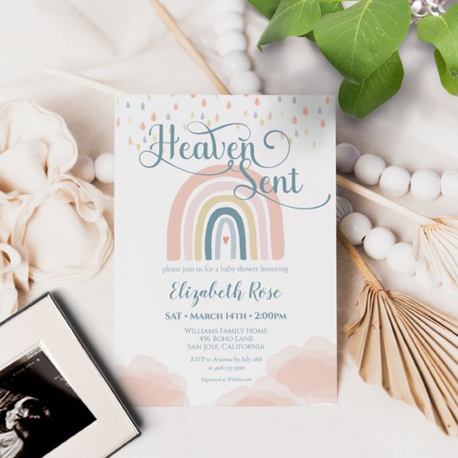 Heaven Sent Rainbow Baby Shower Clouds Invitation (Creator Uploaded)