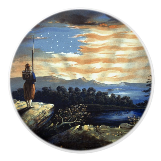 Heavenly American Flag in Sky, Zouave Civil War Ceramic Knob (Front)