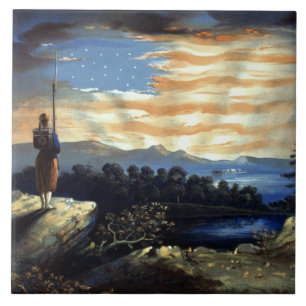Heavenly American Flag in Sky, Zouave Civil War Ceramic Tile
