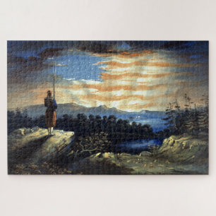 Heavenly American Flag in Sky, Zouave Civil War Jigsaw Puzzle