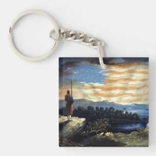 Heavenly American Flag in Sky, Zouave Civil War Key Ring