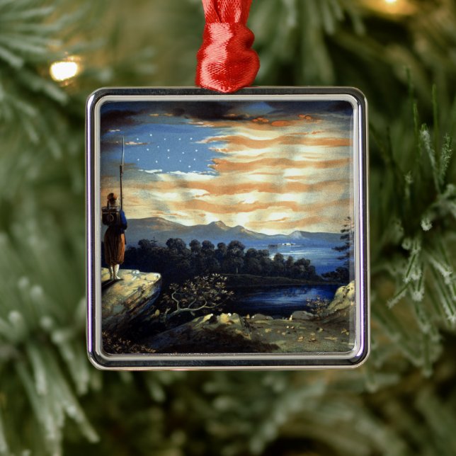 Heavenly American Flag in Sky, Zouave Civil War Metal Ornament (Tree)