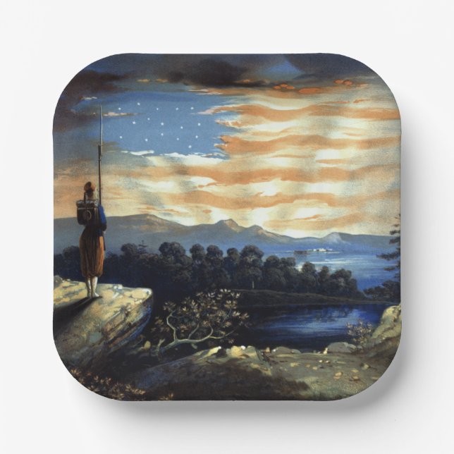 Heavenly American Flag in Sky, Zouave Civil War Paper Plate (Front)