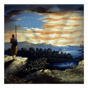 Heavenly American Flag in Sky, Zouave Civil War Poster