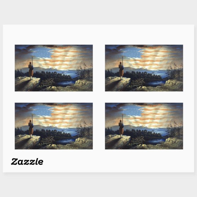 Heavenly American Flag Sunrise William Bauly Rectangular Sticker (Sheet)