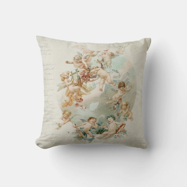 Heavenly Angel Cherubs Vintage Script Cushion (Front)