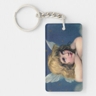 Heavenly angel daydreaming on a cloud in the sky key ring
