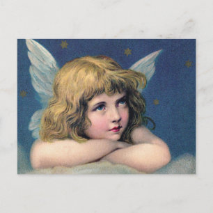 Heavenly angel daydreaming on a cloud in the sky postcard