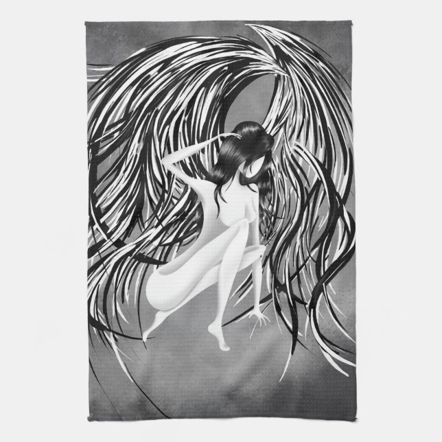 Heavenly Angel Grey Tea Towel (Vertical)