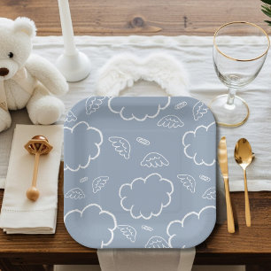 Heavenly Angel Halo Cloud Blue Paper Plate