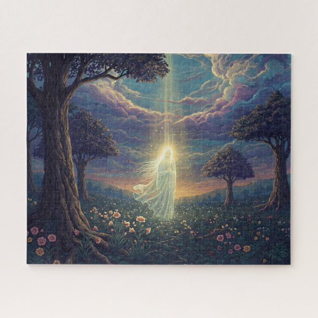 Heavenly Angel Hovers Above Mysterious Garden Jigsaw Puzzle (Horizontal)