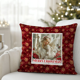 Heavenly Angel Red Gold Christmas Pillow Gift