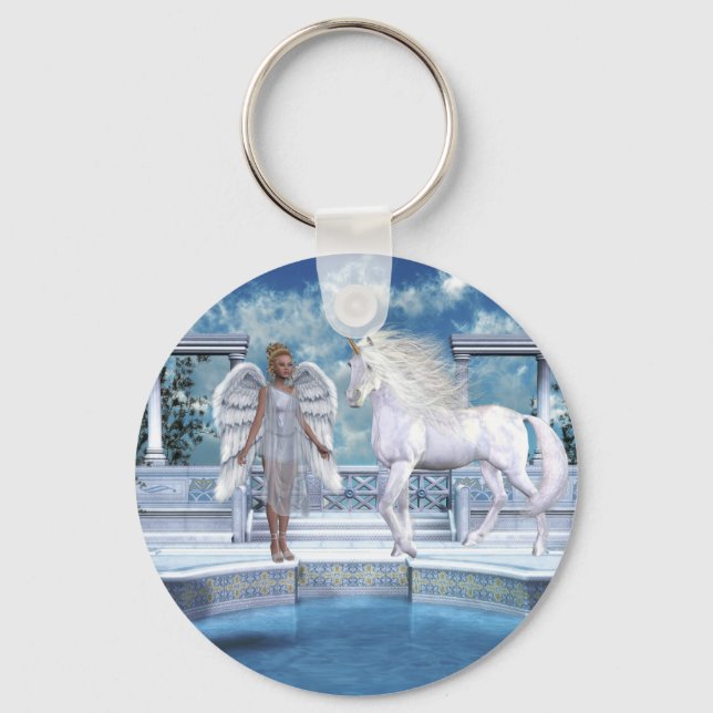 Heavenly Angel Unicorn Scene Key Ring (Front)