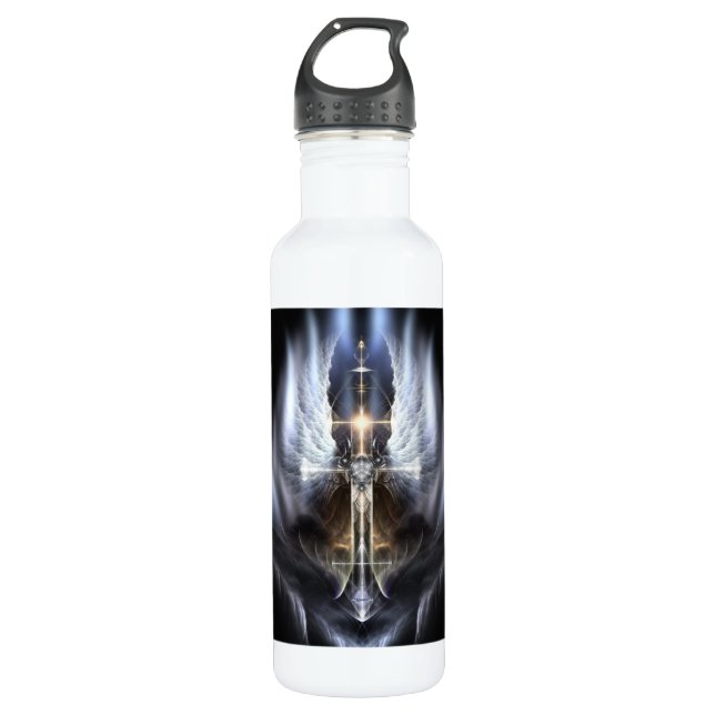 Heavenly Angel Wing Cross Fractal Art 710 Ml Water Bottle (Front)