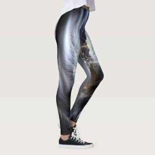 Heavenly Angel Wing Cross Fractal Art Composition Leggings