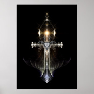 Heavenly Angel Wing Cross Fractal Art NWGBGBL Poster