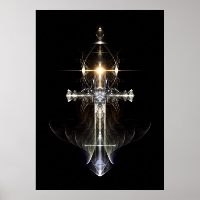 Heavenly Angel Wing Cross Fractal Art NWGBGBL Poster (Front)
