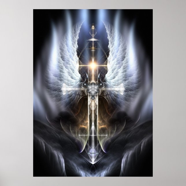 Heavenly Angel Wing Cross Fractal Art Poster ORG (Front)