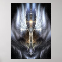 Heavenly Angel Wing Cross Fractal Art Poster Tile
