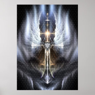 Heavenly Angel Wing Cross Fractal Art Poster Tile